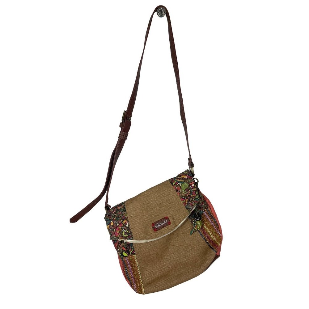 Sakroots Foldover Crossbody Bag Cotton Canvas in Spirit Desert Print Adj Strap